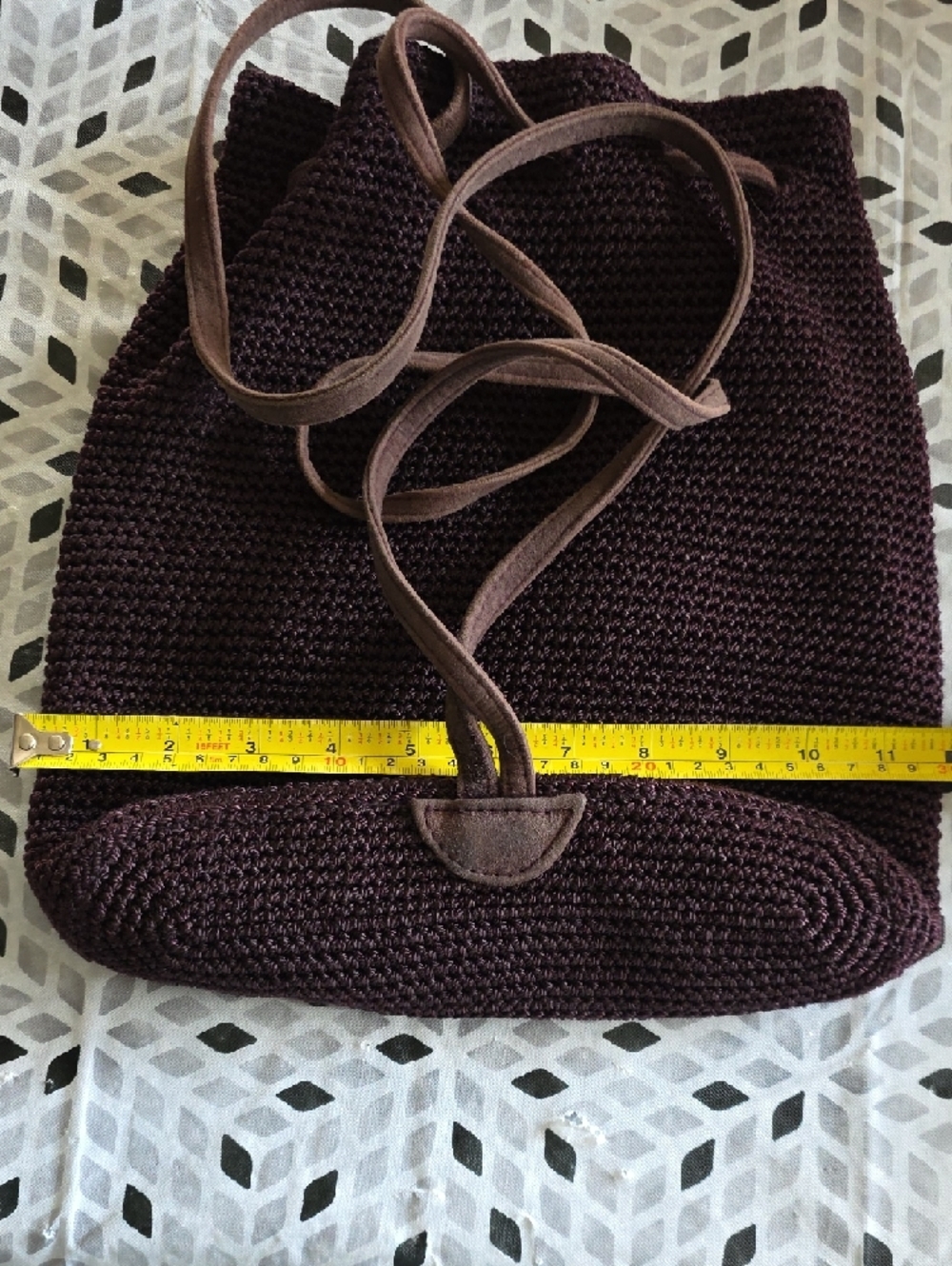 The Sak Plum Crochet Drawstring Backpack with Leather Trim - Picture 6 of 7